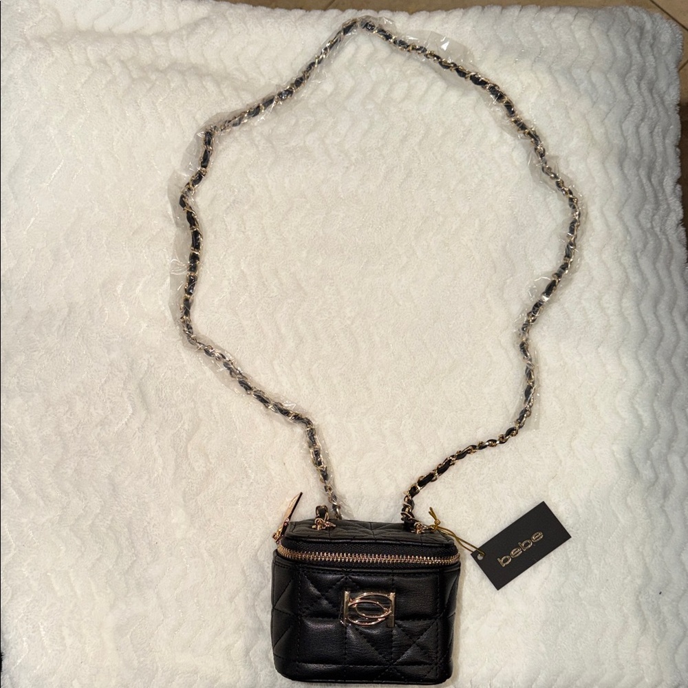 Bebe Black Mini Quilted Bag with Gold Accents